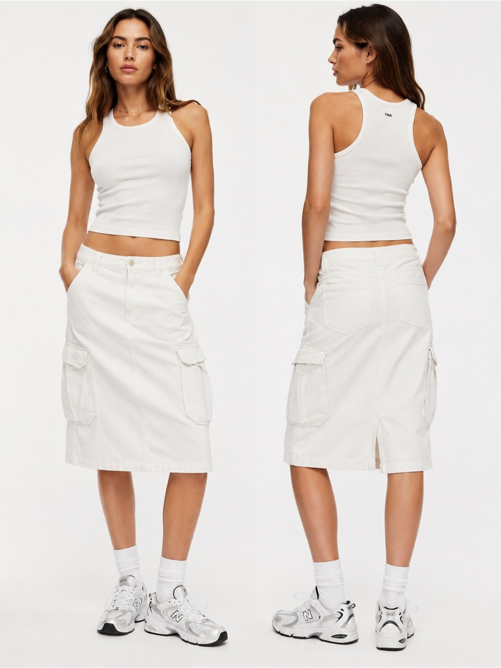 Aritzia TNA Cargo Midi Skirt cargo pockets denim material size 2 y2k